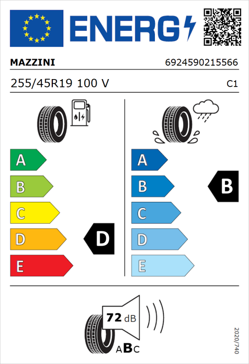 Tyre Label for Mazzini Varenna S01 255/45R19 100V