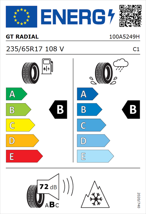 Tyre Label for GT Radial 4Seasons 235/65R17 108V