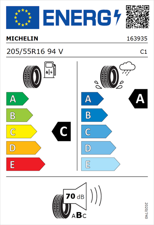 Tyre Label for Michelin Primacy 4+ 205/55R16 94V