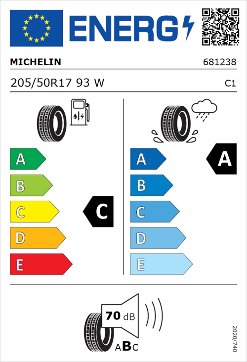 Tyre Label for Michelin Primacy 4+ 205/50R17 93W