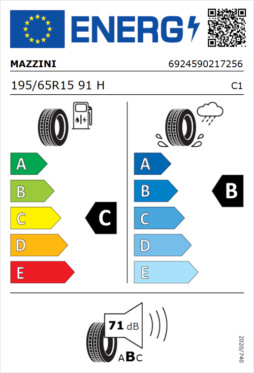 Tyre Label for Mazzini ECO809 195/65R15 91H