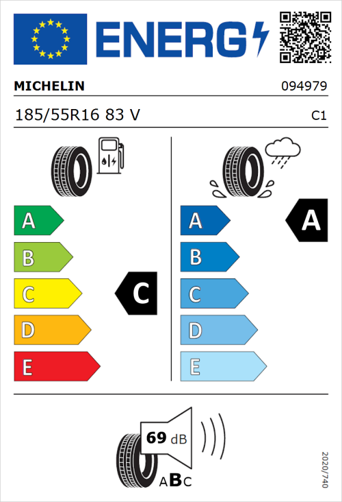 Tyre Label for Michelin Primacy 4+ 185/55R16 83V