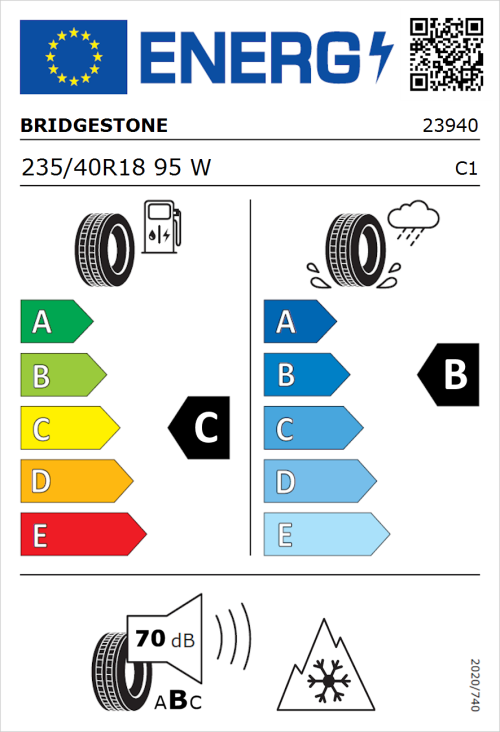 Tyre Label for Bridgestone Alenza 001 235/40R18 95W