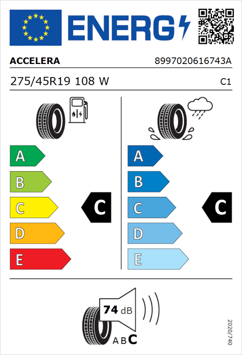 Tyre Label for Accelera Iota ST68 275/45R19 108W