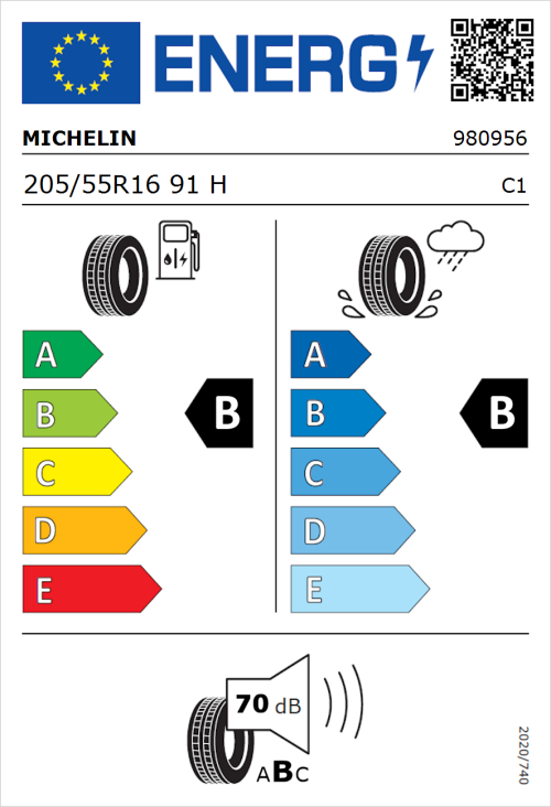 Tyre Label for Michelin Energy Saver 205/55R16 91H